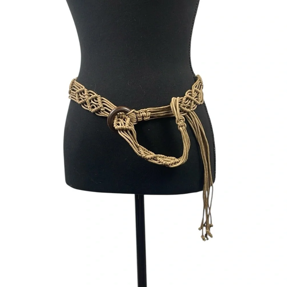 Macrame tie belt wood ring boho hippie handmade